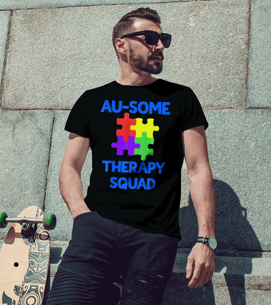 AU-SOME Therapy Squad Autism Awareness Puzzle Pieces T-Shirt