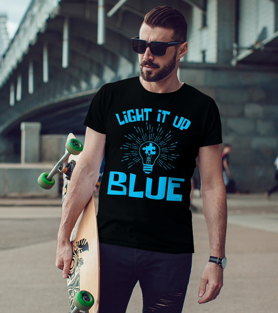 Light It Up Blue Autism Awareness Puzzle Bulb T-Shirt