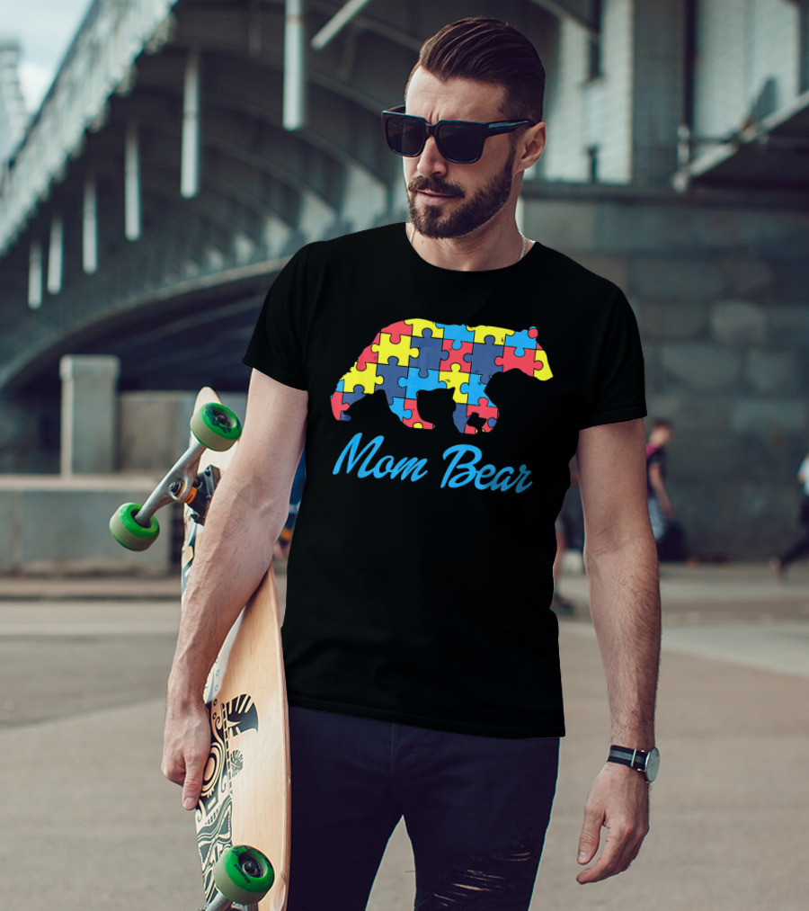 Mom Bear Autism Awareness Puzzle T-Shirt