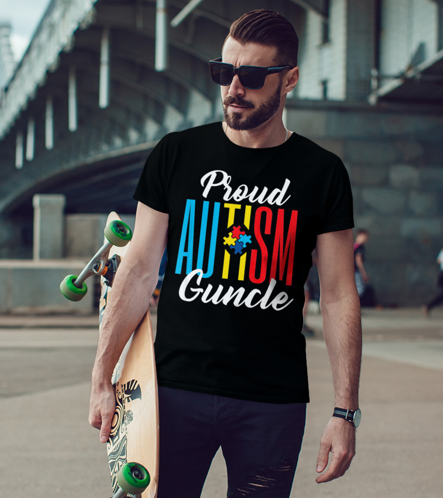 Proud Autism Guncle Puzzle Piece Awareness Support T-Shirt