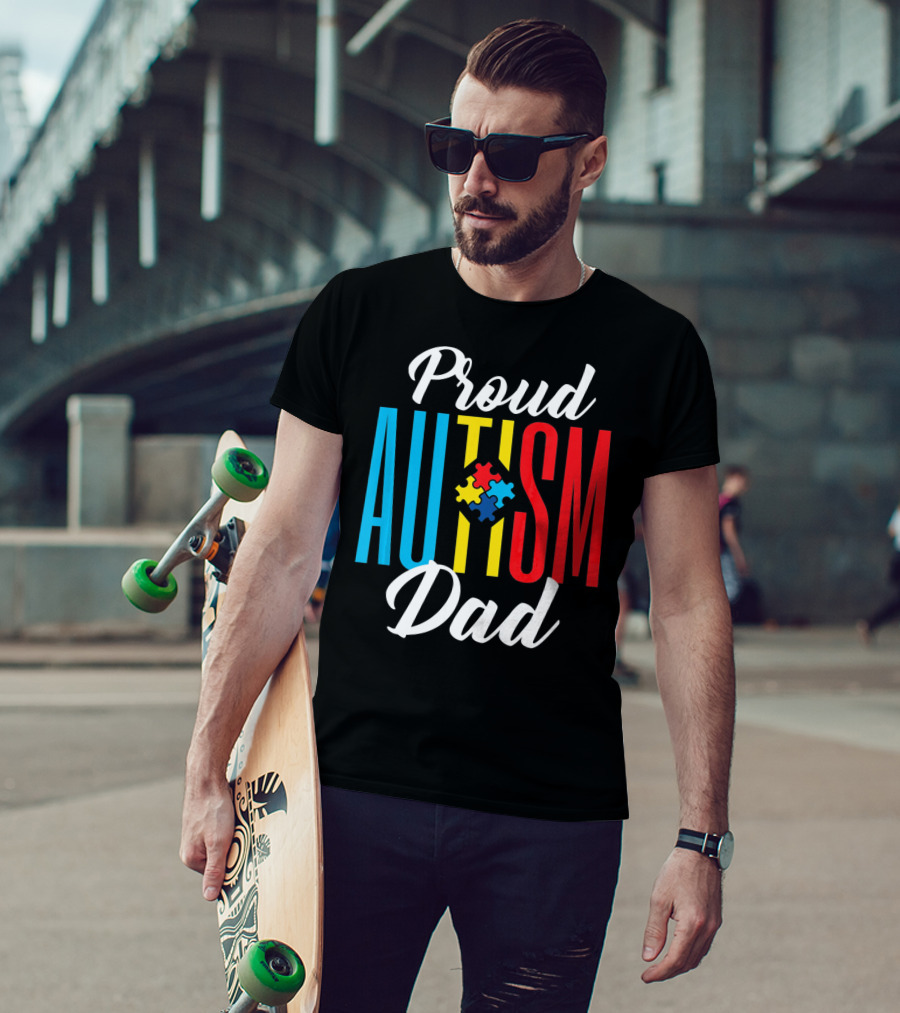 Proud Autism Dad Puzzle Piece Awareness Support T-Shirt