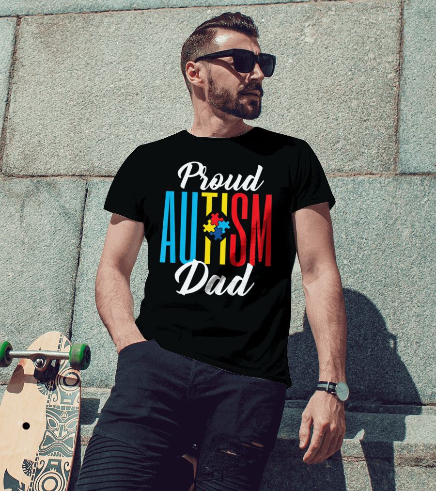 Proud Autism Dad Puzzle Piece Awareness Support T-Shirt