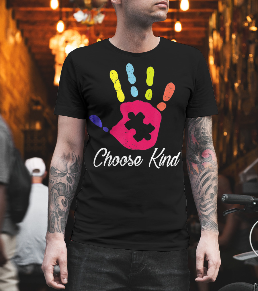 Choose Kind Colorful Hand Autism Puzzle Piece T-Shirt