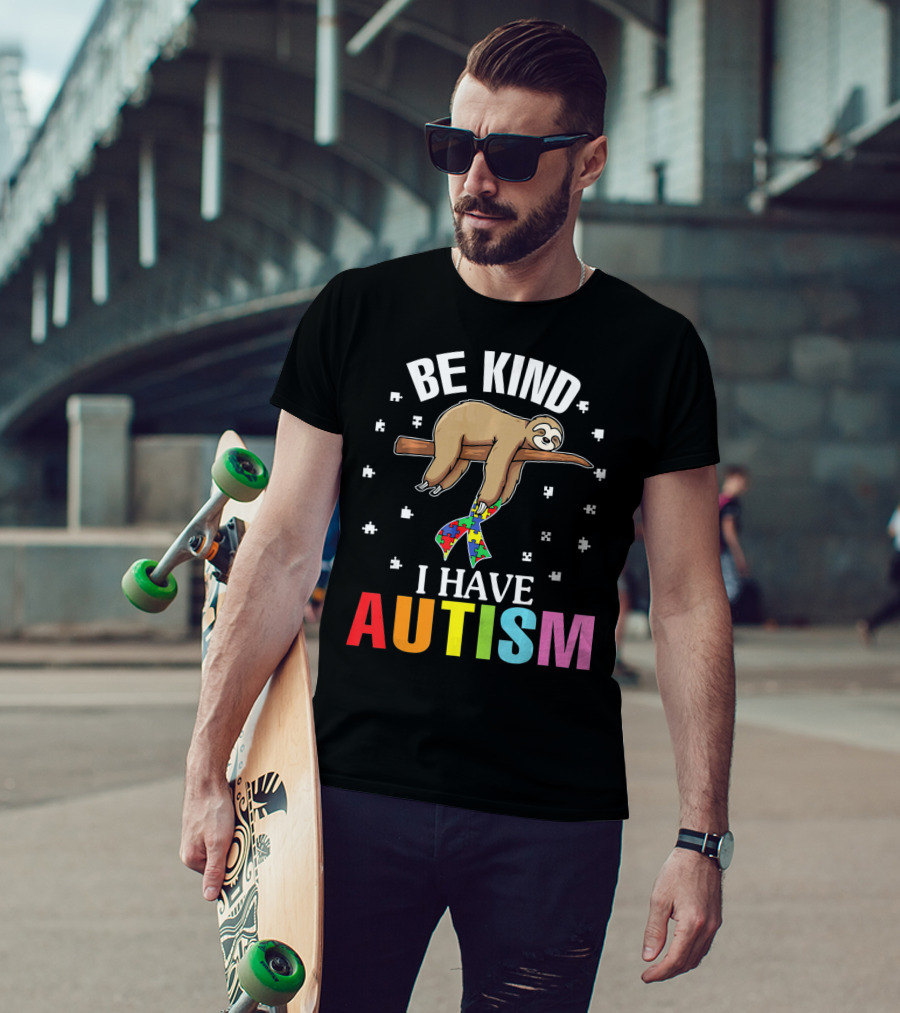 Be Kind Cute Sloth With Puzzle Ribbon I Have Autism T-Shirt