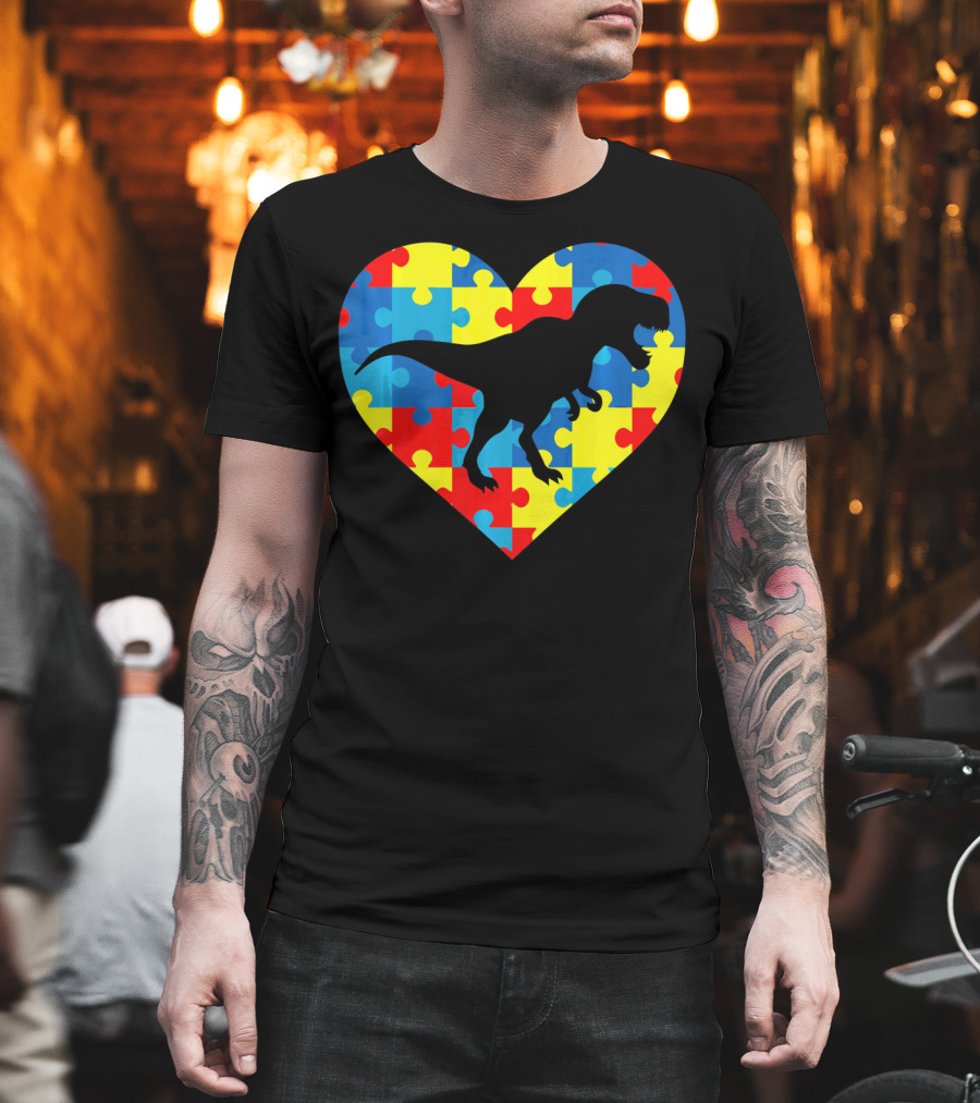 Autism Rex Heart Puzzle Dinosaur Awareness T-Shirt