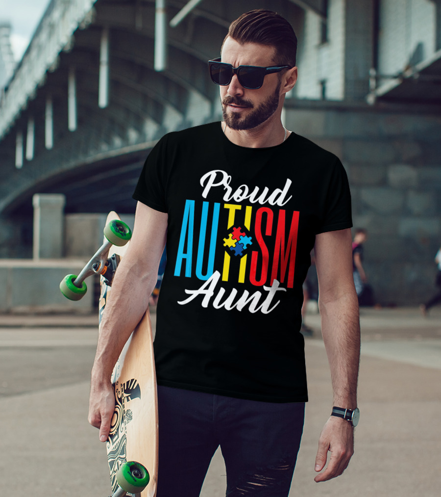Proud Autism Aunt Puzzle Piece Awareness T-Shirt