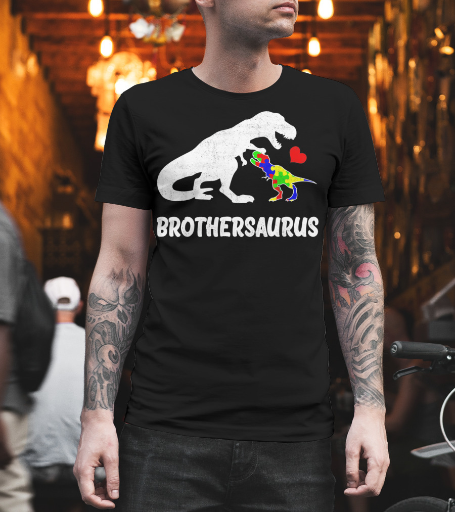 Brothersaurus Strong Dinosaur Autism Heart Puzzle T-Shirt