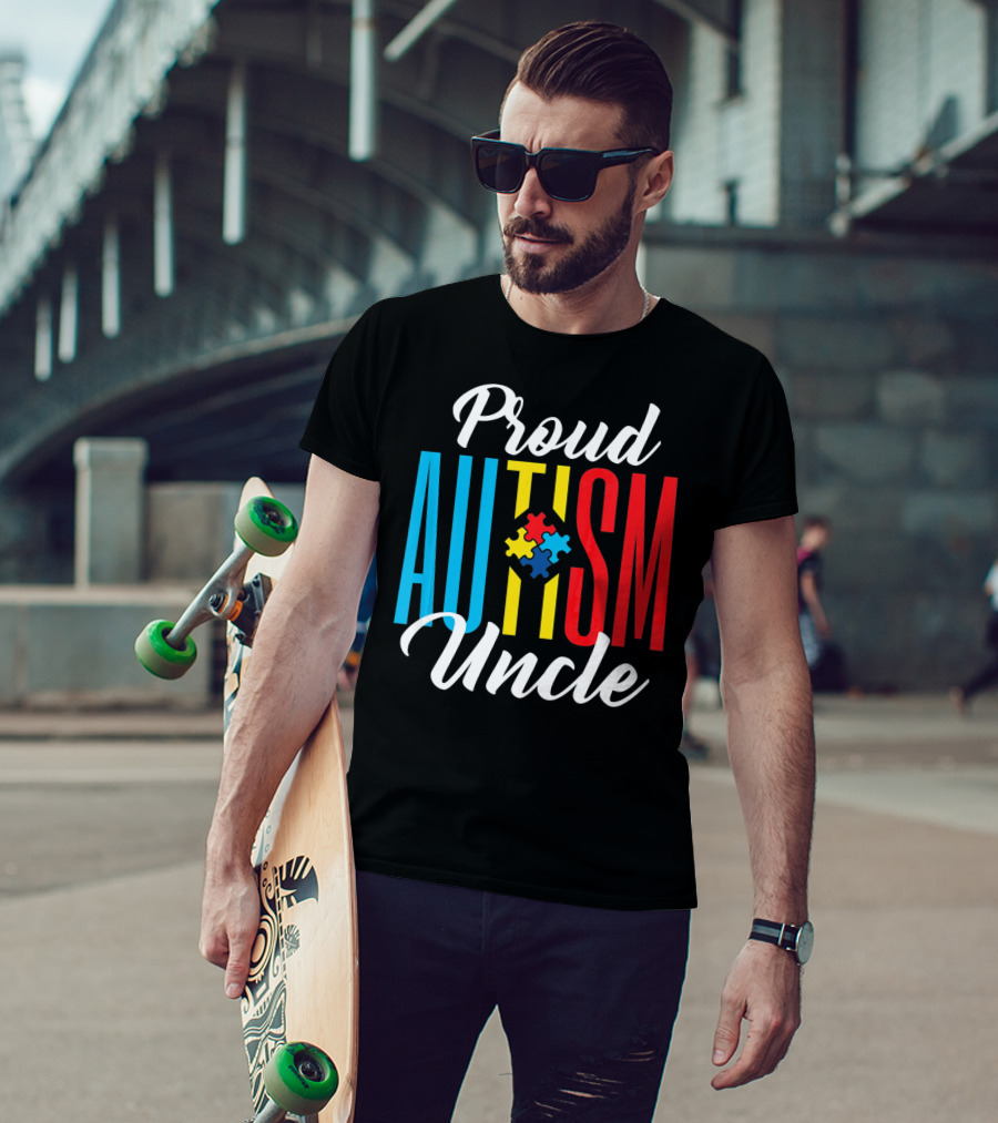 Proud Autism Uncle Puzzle Piece Awareness Support T-Shirt