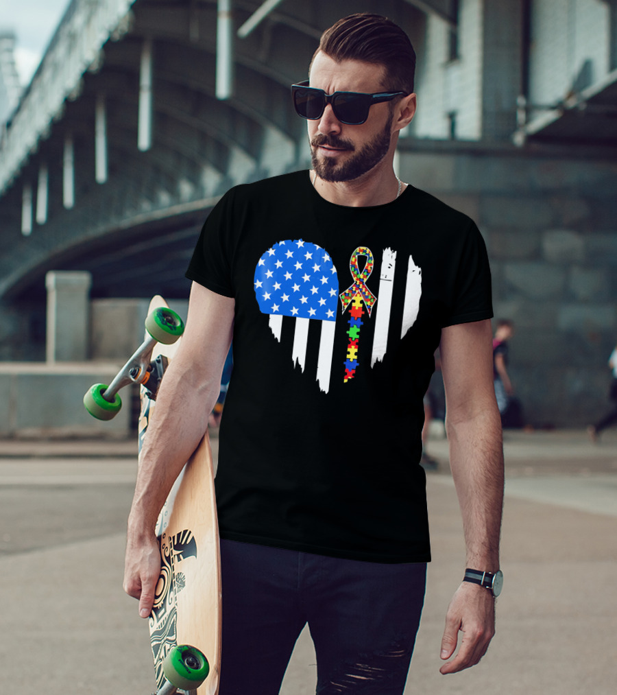 Autism Awareness Heart Shaped Flag With Puzzle Ribbon Be A Better Life T-Shirt