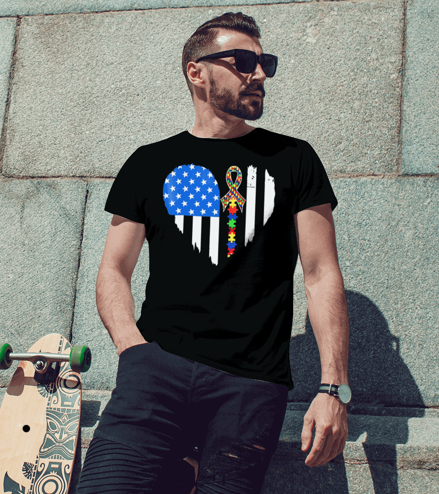 Autism Awareness Heart Shaped Flag With Puzzle Ribbon Be A Better Life T-Shirt