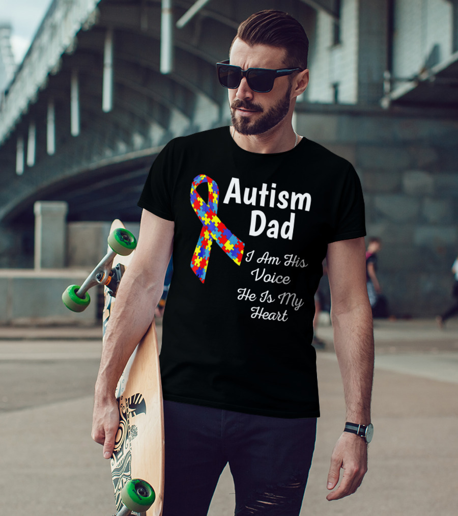 Autism Dad I Am His Voice He Is My Heart Puzzle T-Shirt
