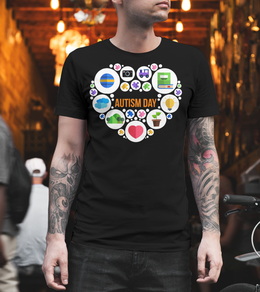 Autism Day Heart Icons Puzzle Pieces Awareness T-Shirt