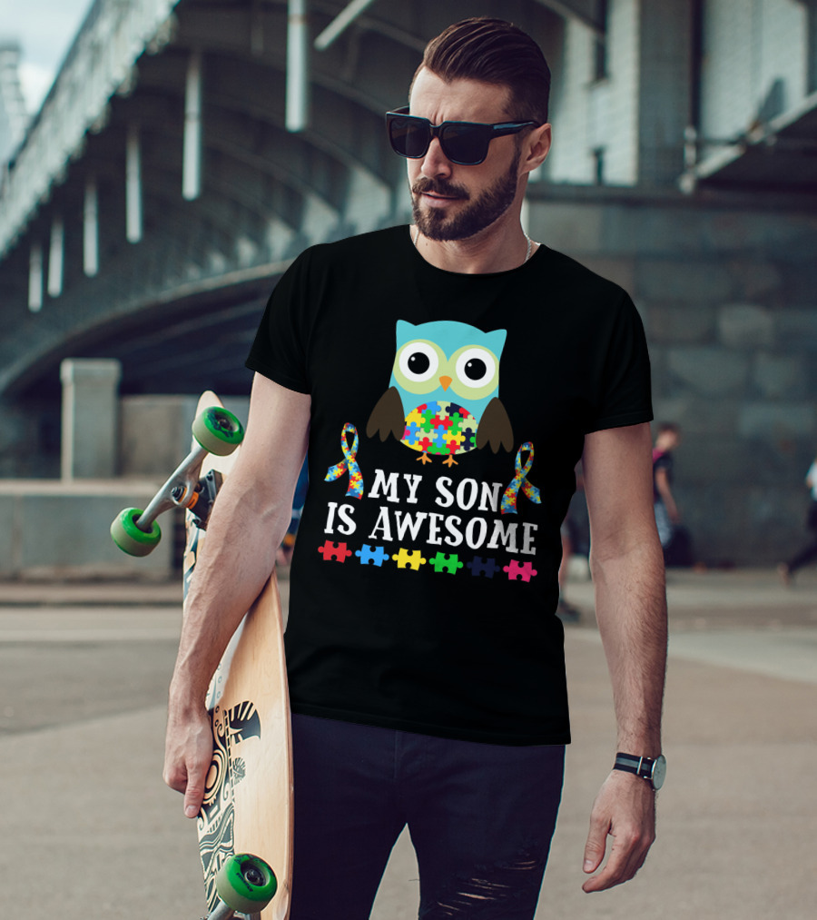 My Son Is Awesome Autism Awareness Puzzle Owl T-Shirt