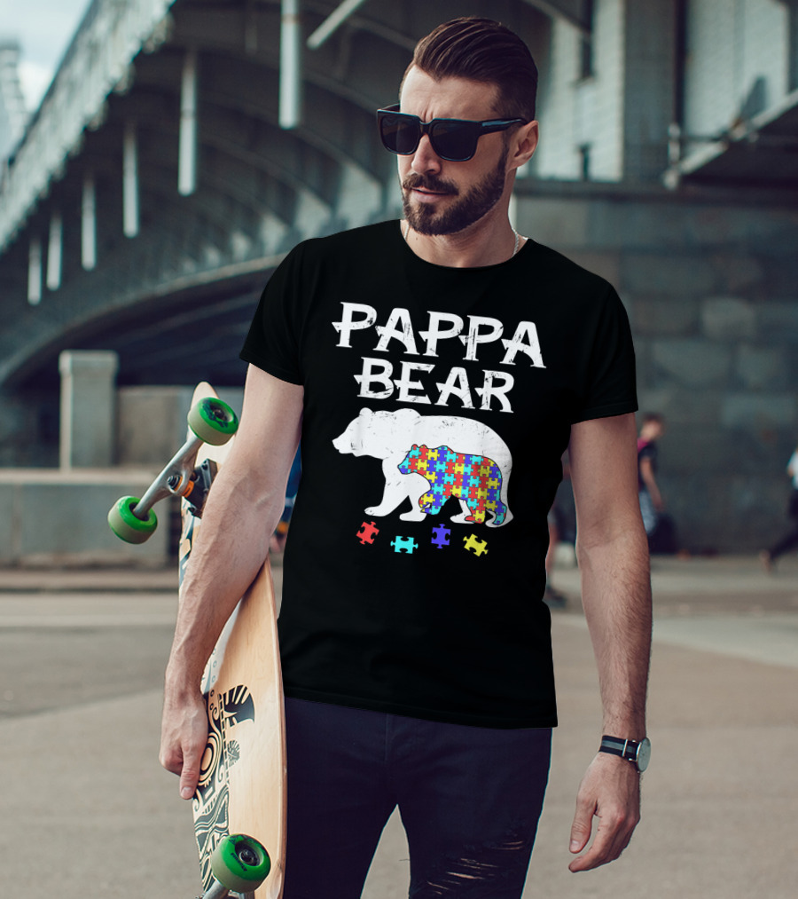 Pappa Bear Autism Awareness Puzzle Bear T-Shirt