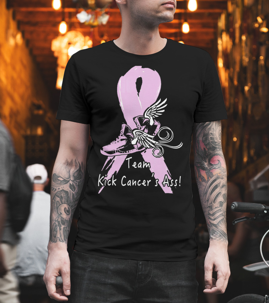 Team Kick Cancer's Ass Ribbon with Winged Sneakers T-Shirt