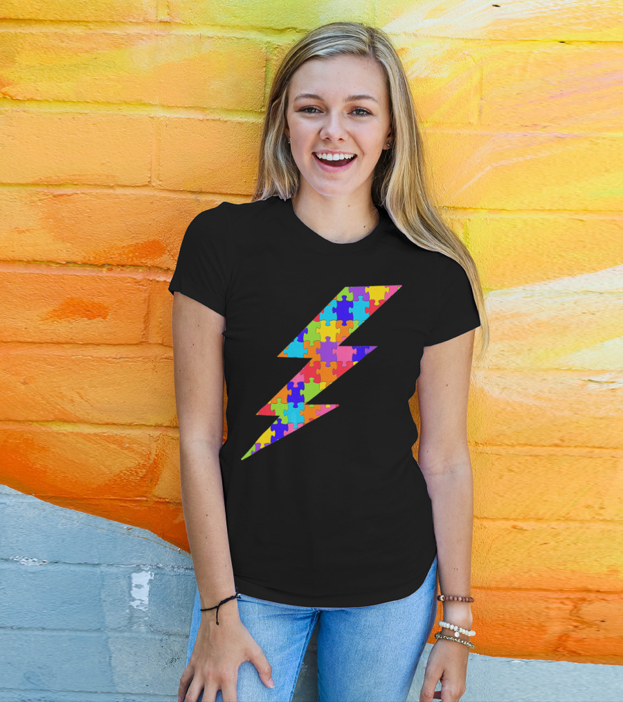 Lightning Bolt Puzzle Piece Autism Awareness Superhero T-Shirt