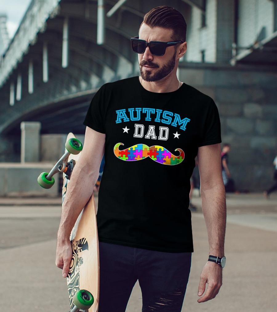 Autism Dad Puzzle Mustache Autism Awareness Dad T-Shirt