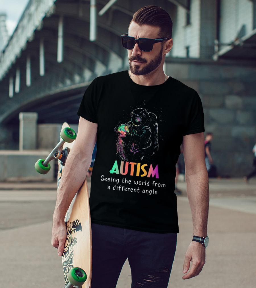 Autism Seeing The World From A Different Angle Astronaut With Colorful Light T-Shirt