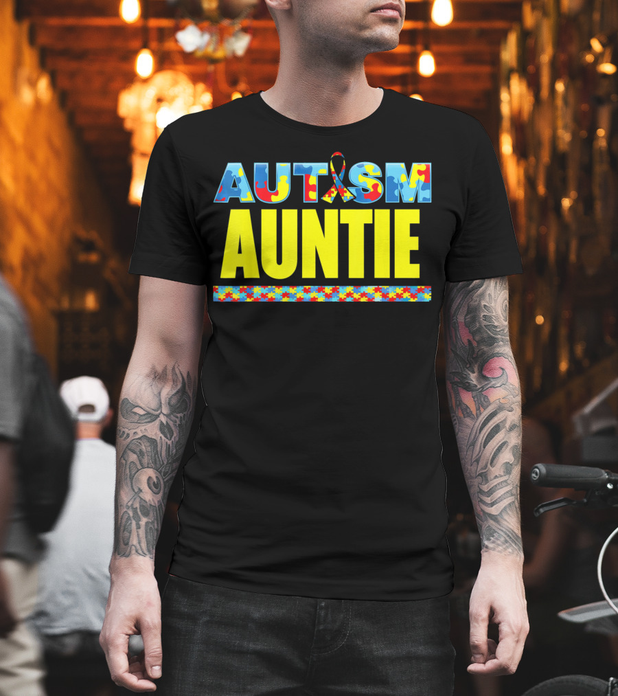Autism Auntie Puzzle Ribbon Awareness Support T-Shirt