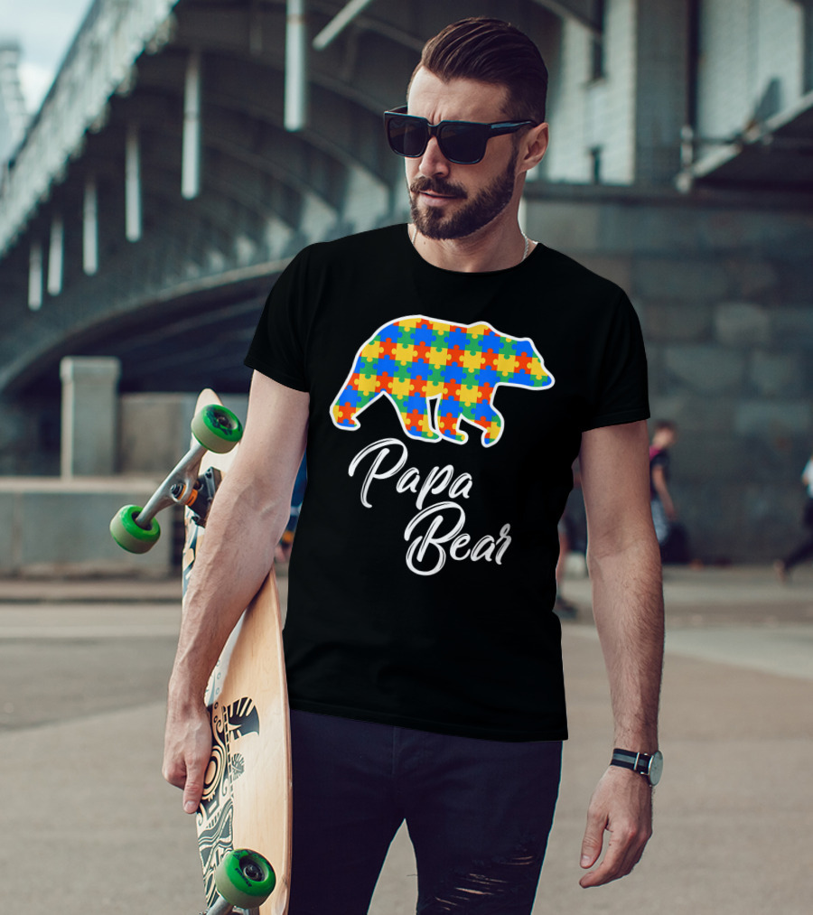 Papa Bear Autism Puzzle Awareness T-Shirt