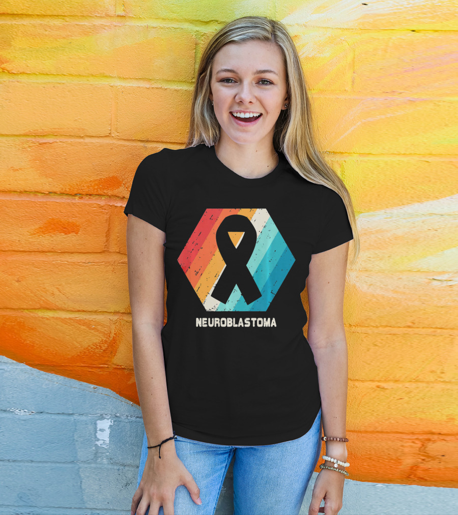 Neuroblastoma Awareness Ribbon Retro Hexagon T-Shirt
