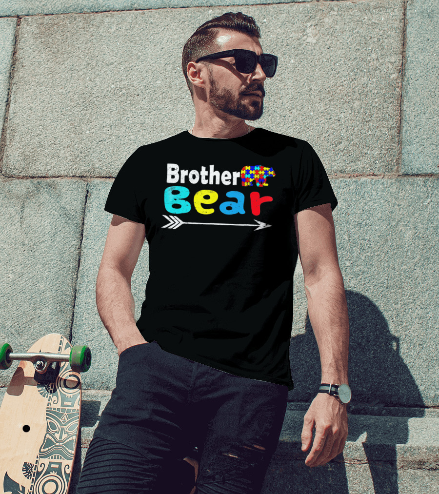 Brother Bear Family Autism Awareness Puzzle Arrow T-Shirt