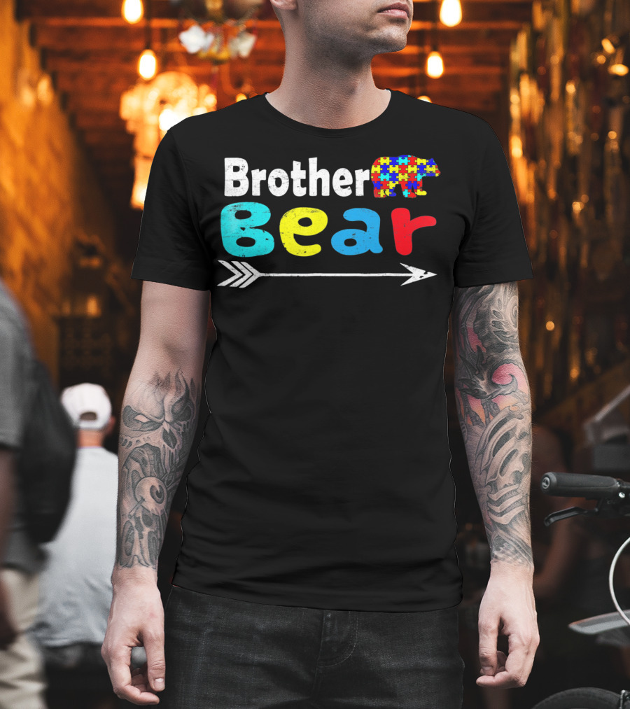 Brother Bear Family Autism Awareness Puzzle Arrow T-Shirt