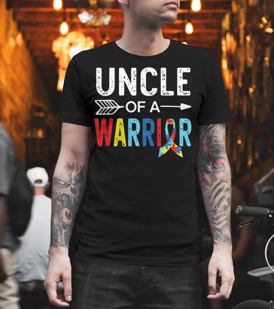 Uncle Of A Warrior Puzzle Ribbon Autism Awareness T-Shirt