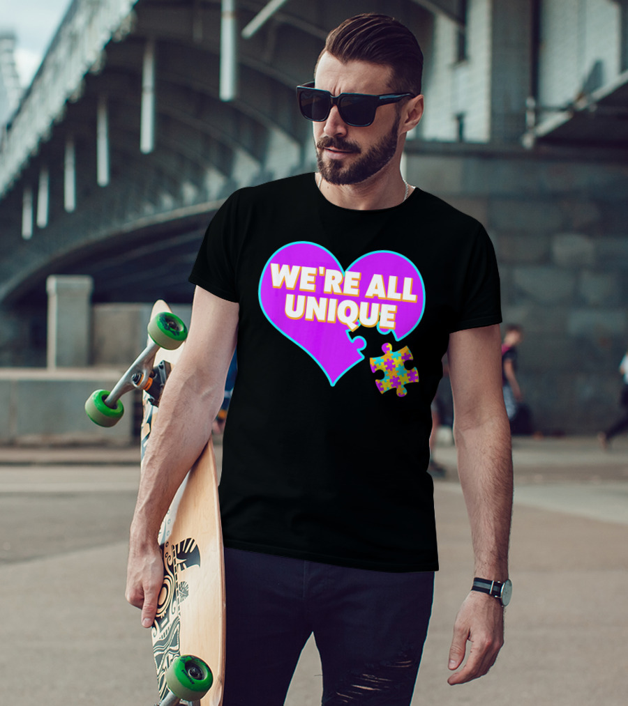 We're All Unique Autism Awareness Puzzle Heart T-Shirt