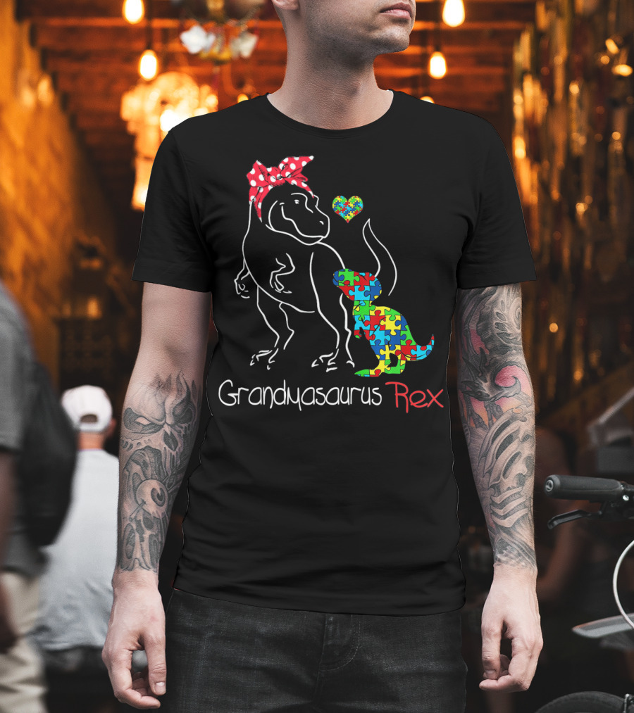 Grandmasaurus Rex Dinosaur With Autism Puzzle Heart T-Shirt