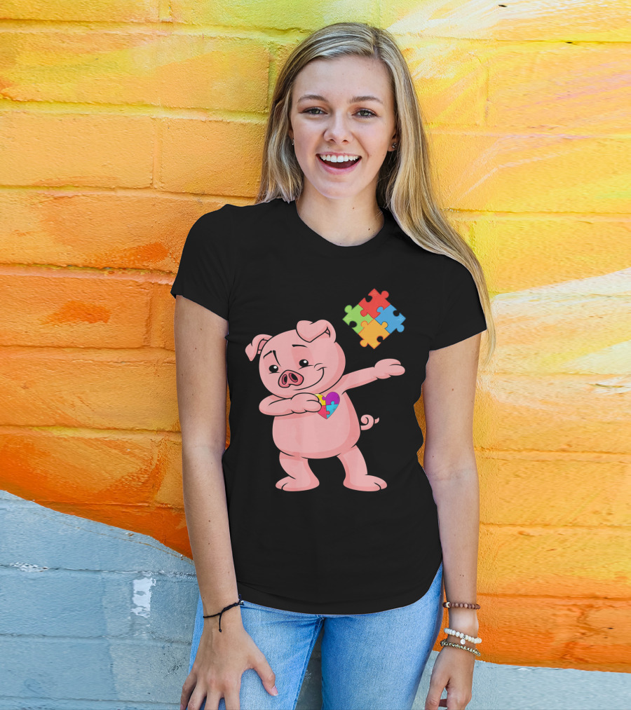 Piggy Puzzle Piece Autism Awareness Heart T-Shirt