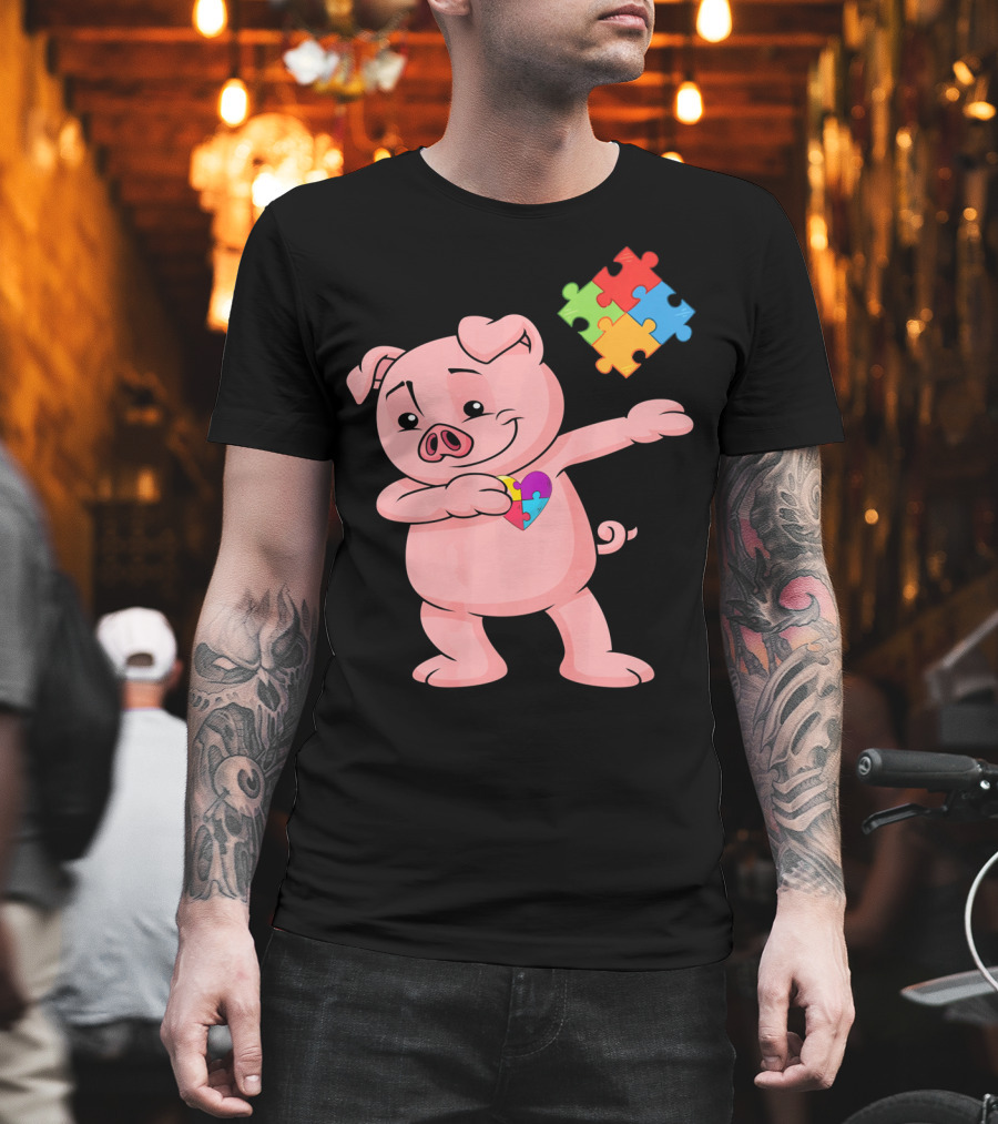Piggy Puzzle Piece Autism Awareness Heart T-Shirt