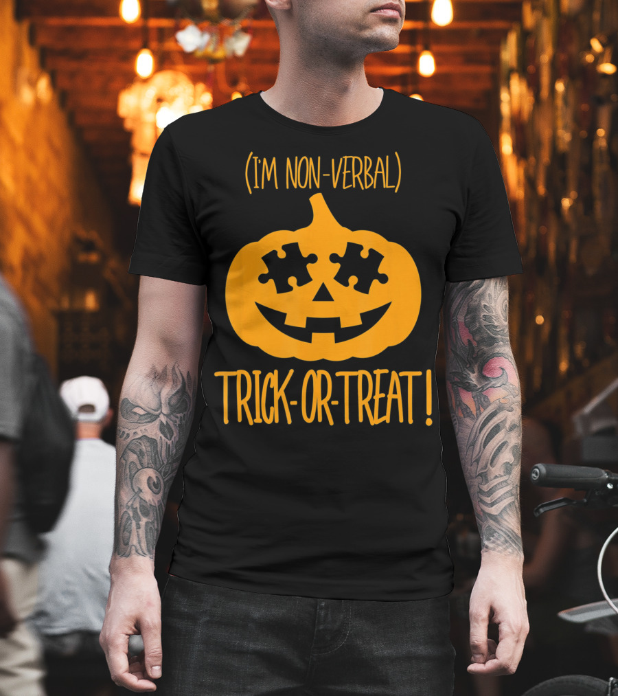 Trick-or-Treat I'm Non-Verbal Pumpkin Halloween Puzzle T-Shirt