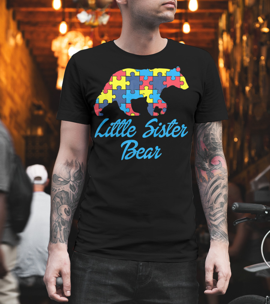 Autism Awareness Little Sister Bear Puzzle T-Shirt