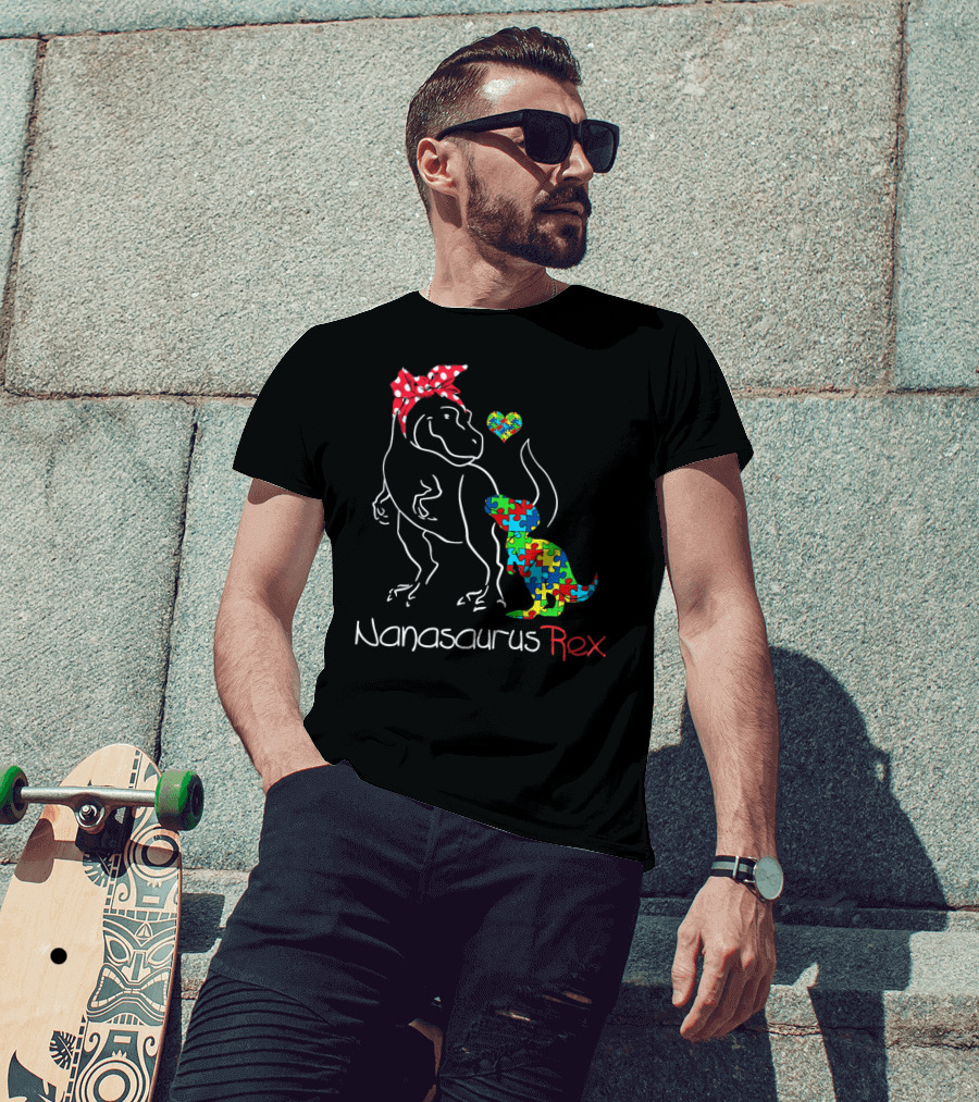 Nanasaurus Rex Dinosaur Autism Puzzle Heart T-Shirt