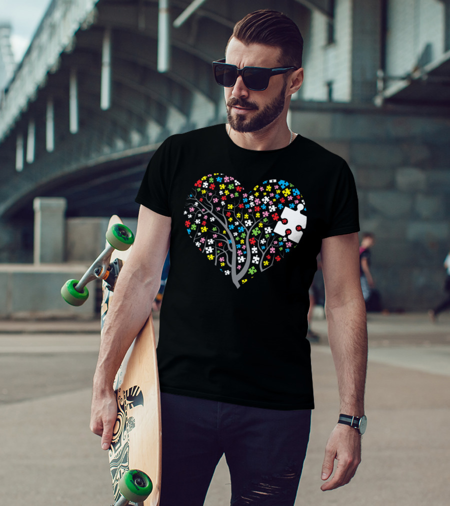 Autism Puzzle Heart Tree With Colorful Pieces T-Shirt