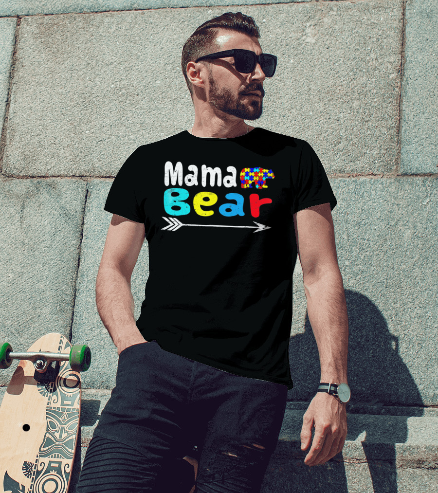 Mama Bear Autism Puzzle Piece Pattern With Arrow T-Shirt