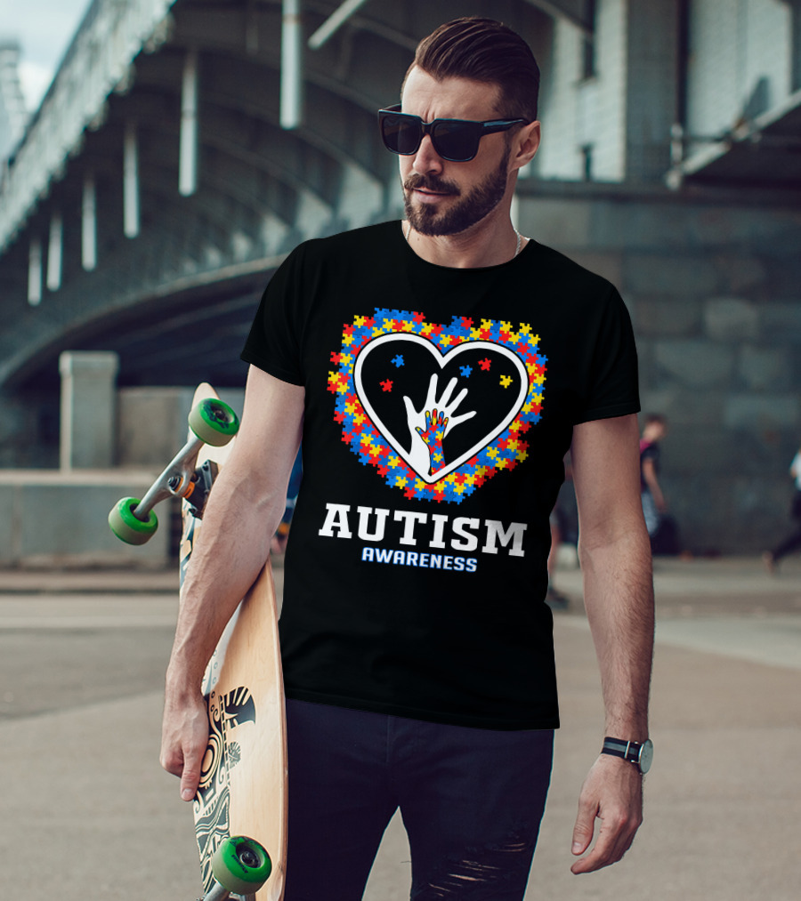 Autism Awareness Heart Puzzle Hands T-Shirt