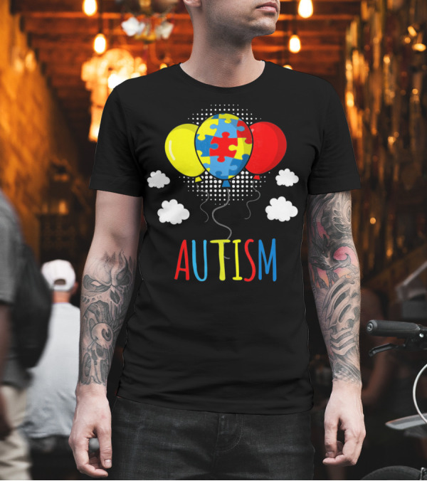 Autism Awareness Puzzle Piece Balloons with Colorful Clouds T-Shirt Autism Awareness Puzzle Piece Balloons with Colorful Clouds T-Shirt