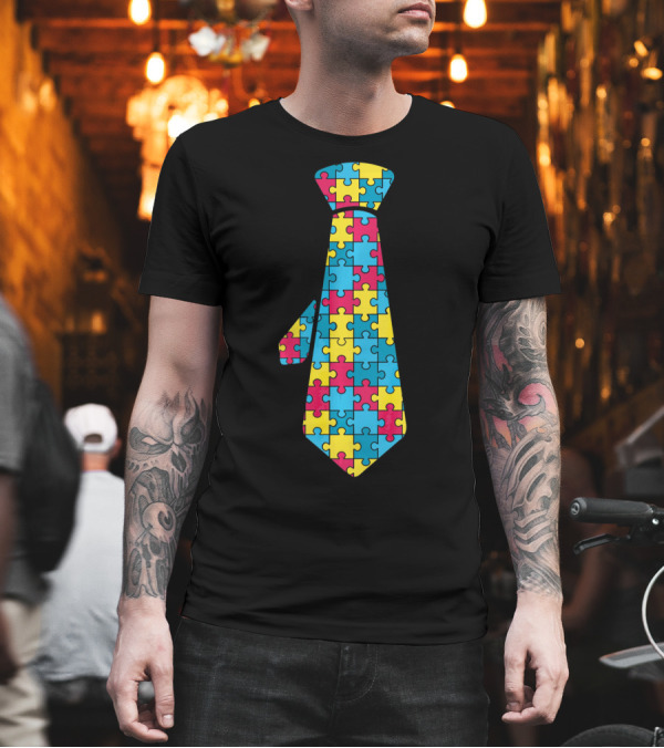 Autism Awareness Puzzle Pattern Tie T-Shirt Autism Awareness Puzzle Pattern Tie T-Shirt