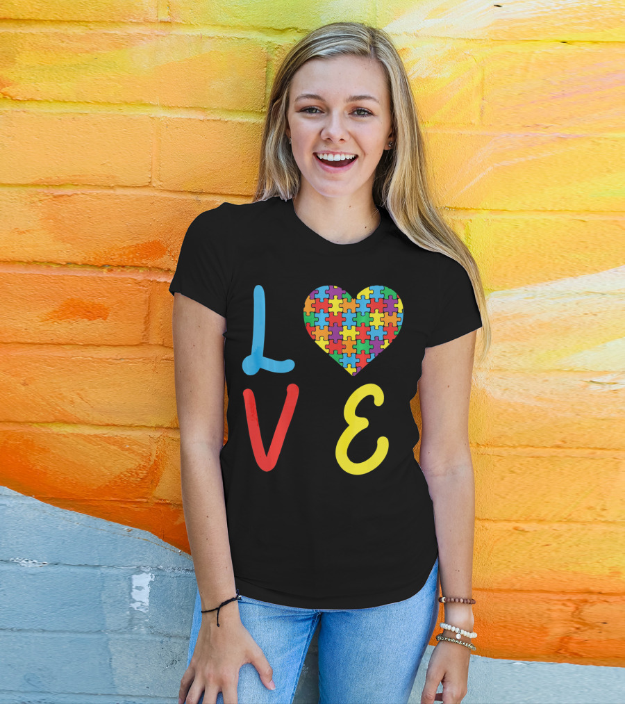 Love Autism Awareness Day Autism Puzzle Heart T-Shirt