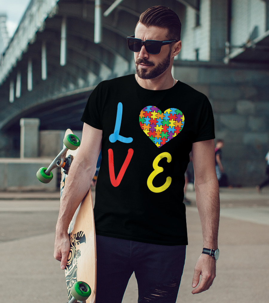 Love Autism Awareness Day Autism Puzzle Heart T-Shirt
