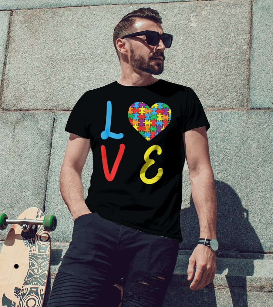 Love Autism Awareness Day Autism Puzzle Heart T-Shirt