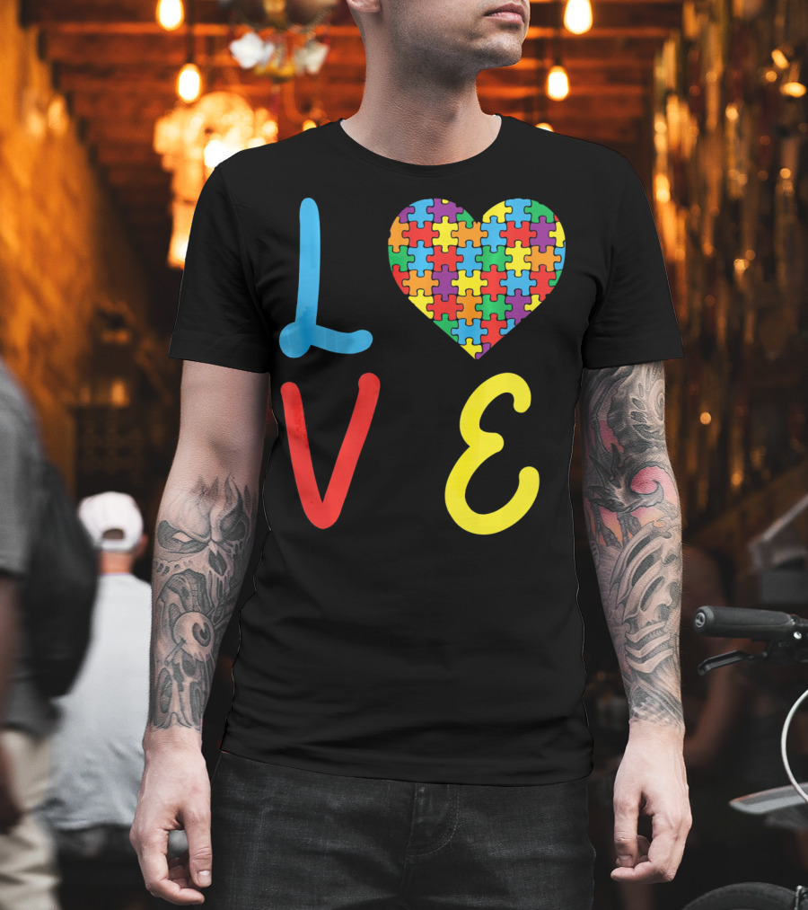 Love Autism Awareness Day Autism Puzzle Heart T-Shirt