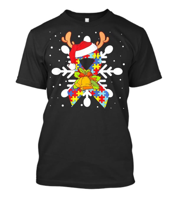 Snowflake Puzzle Ribbon With Santa Hat And Autism Awareness T-Shirt