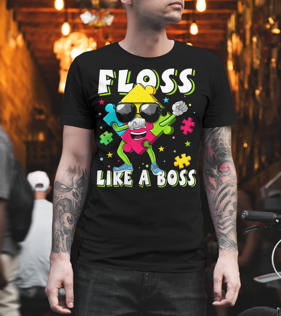 Floss Like A Boss Autism Awareness Puzzle Dance T-Shirt