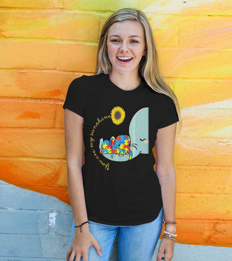You Are My Sunshine Autism Awareness Elephant Puzzle Sunflower T-Shirt