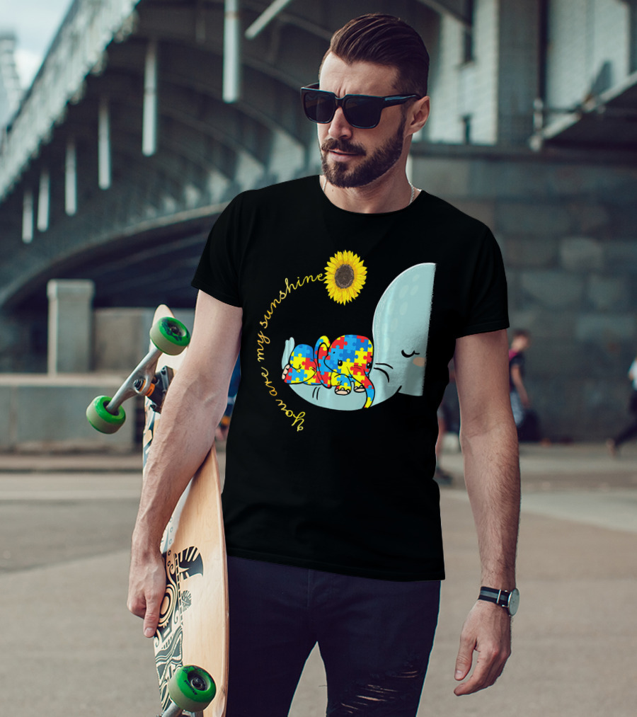 You Are My Sunshine Autism Awareness Elephant Puzzle Sunflower T-Shirt