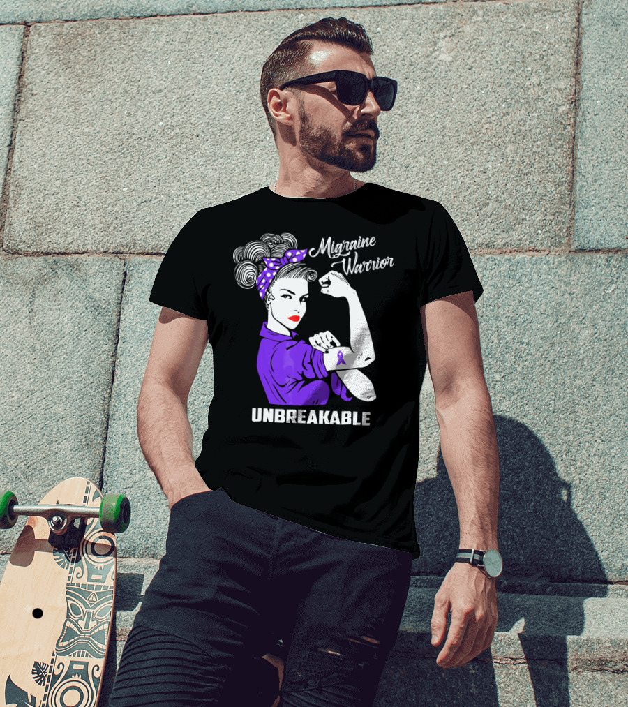Migraine Warrior Unbreakable Awareness Strength Retro Rosie The Riveter T-Shirt
