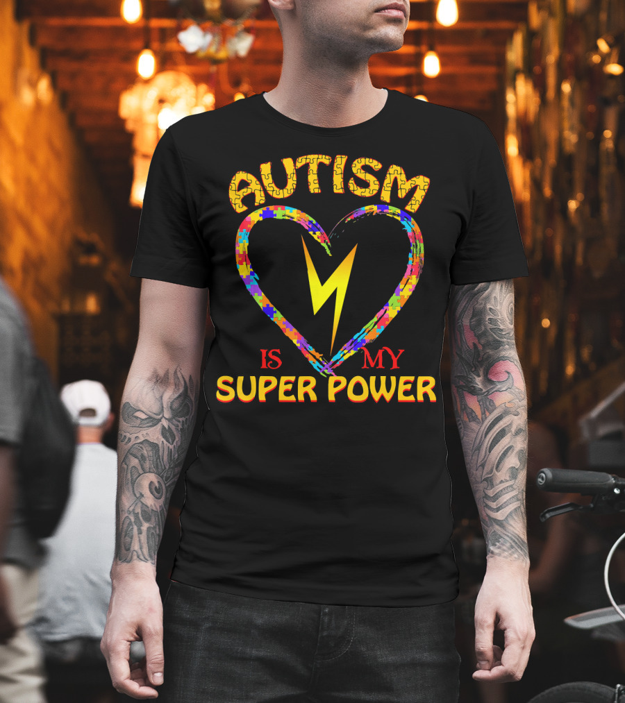 Autism Is My Super Power Heart Puzzle Lightning T-Shirt